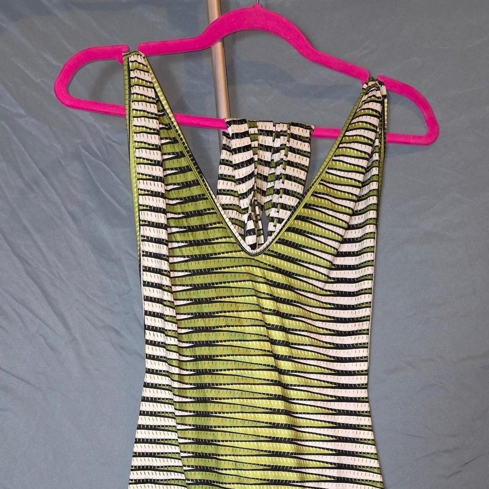 Green & white striped tie back tank top XS